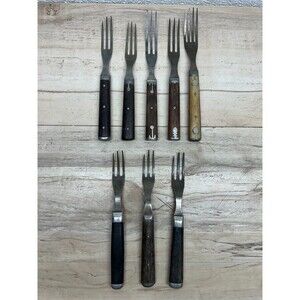 Antique 1800s Civil War Era Lot Of 8 Diffderent Forks Flatware Wood Handles